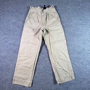 Non Stock Chino Pants Men's 30 Beige Cotton Pleated Wide Leg Side Tabs Workwear